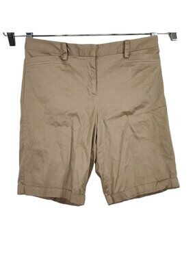 George Khaki Chino Bermuda Shorts Women Size 10 Cuffed Pockets Summer Casual
